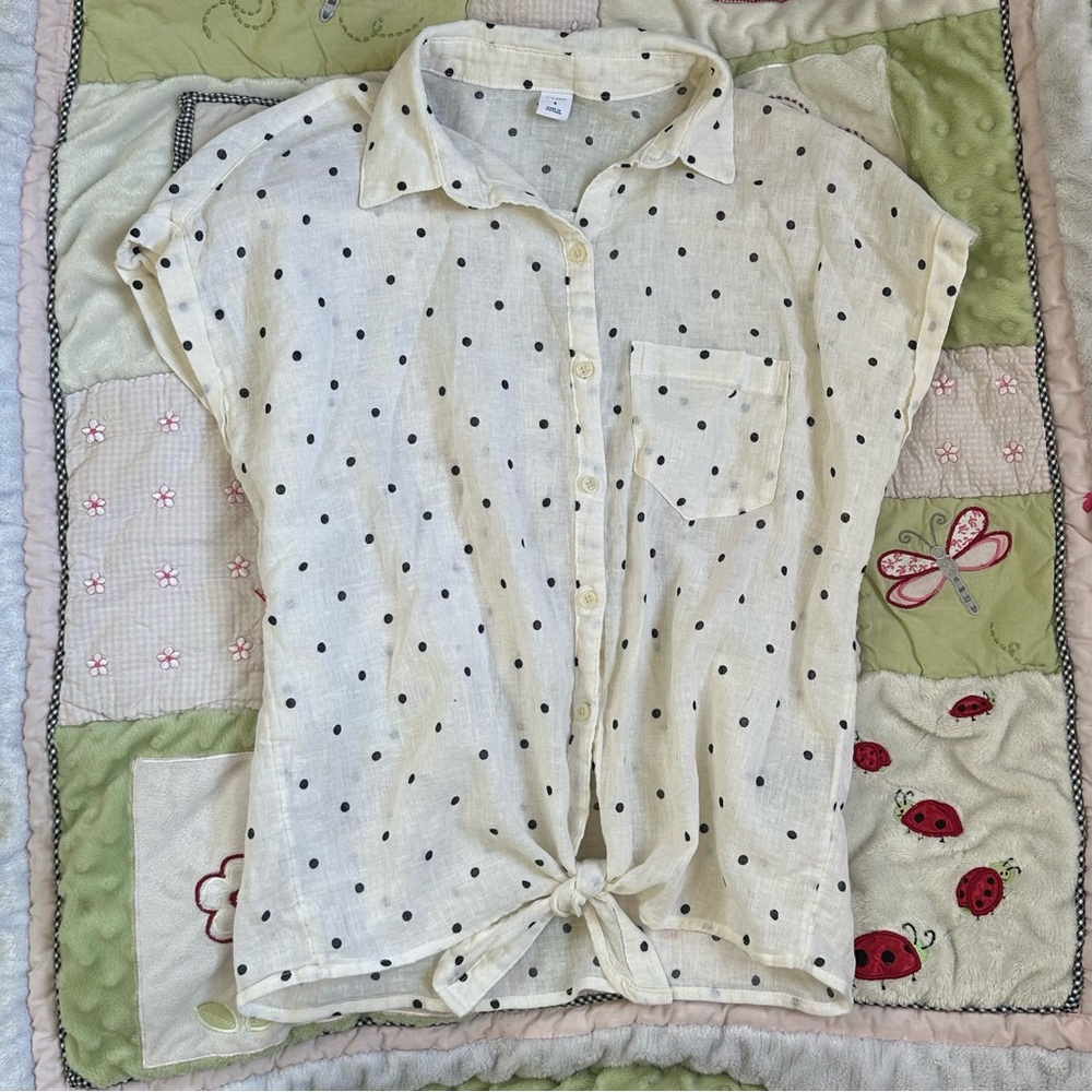 Old navy retro linen polka dot blouse size small